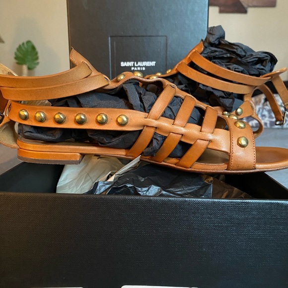 YSL Saint Laurent Camel Leather Gladiator Sandals - Picture 3 of 5